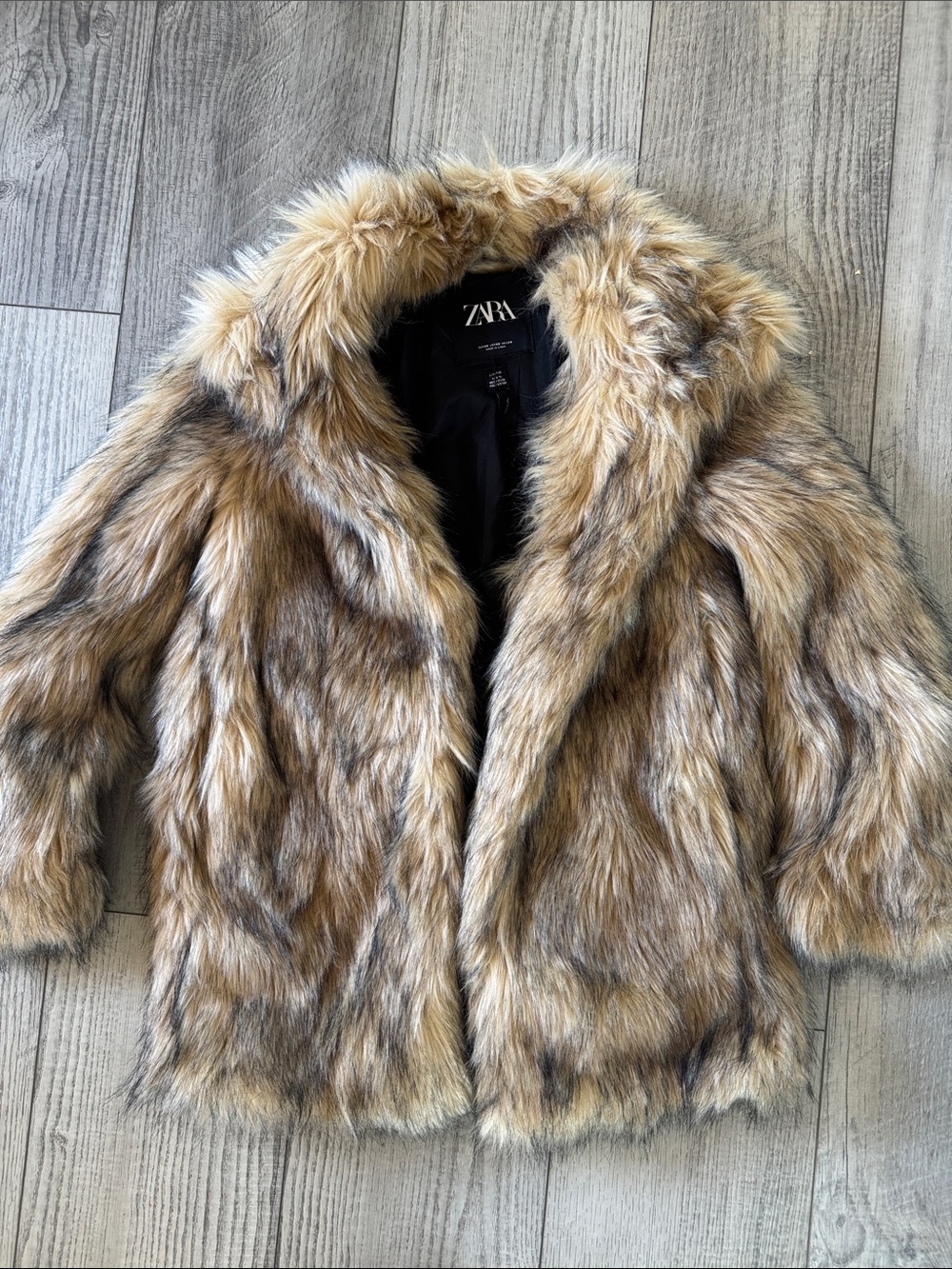 ZARA Multi-Tone Faux Fur Jacket in Brown and Tan